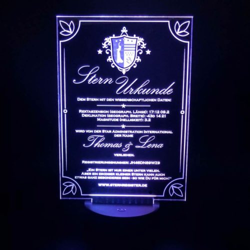 Acryl Sternurkunde mit LED Beleuchtung